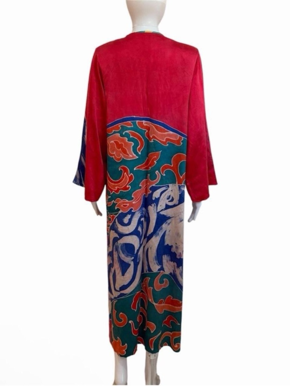 1980s Abstract Long Sleeve Maxi Silk Dress By Oscar de la Renta - Picture 2 of 3